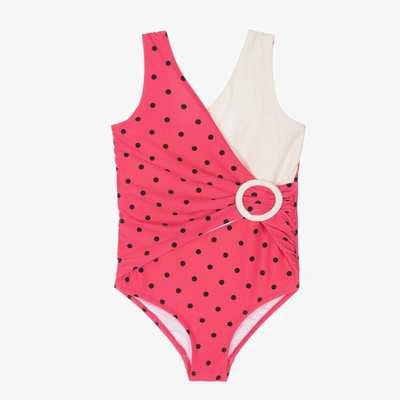 Shop Mini Rodini Girls Pink Polka Dot Swimsuit (upf 50+)