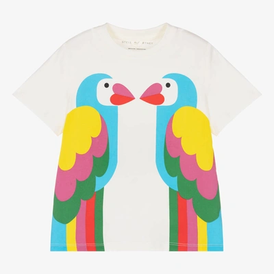 Shop Stella Mccartney Kids Girls Ivory Organic Cotton Parrot T-shirt