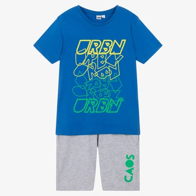 Shop Ido Junior Boys Blue & Grey Cotton Shorts Set
