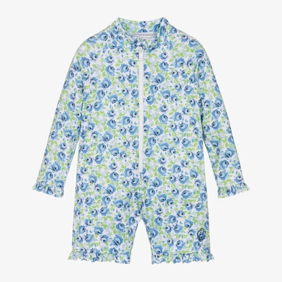 Shop Beatrice & George Girls Blue Floral Sun Suit (upf50+)