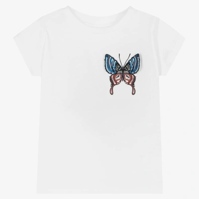 Shop Molo Girls White Butterfly Cotton T-shirt