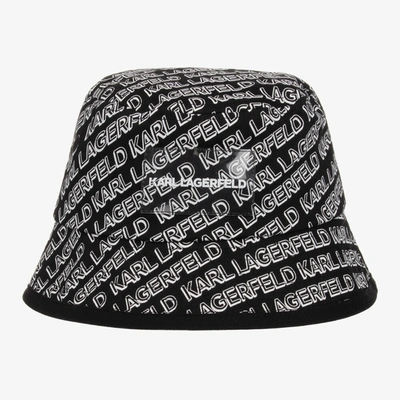 Shop Karl Lagerfeld Kids Boys Black & White Logo Bucket Hat
