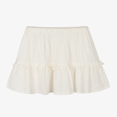 Shop Bonpoint Girls White Cotton Seersucker Skirt