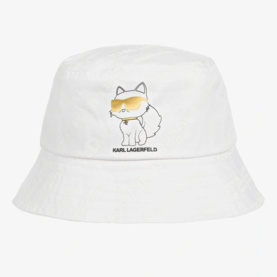 Shop Karl Lagerfeld Kids Girls White Choupette Bucket Hat