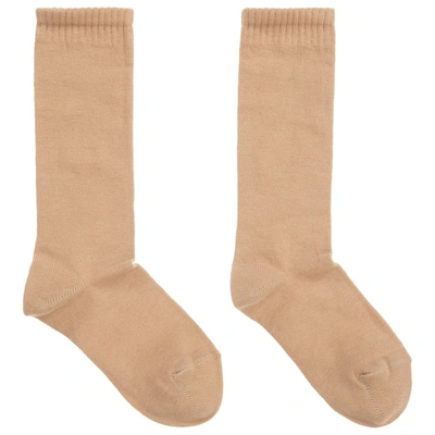 Shop Carlomagno Beige Cotton Knee Length Socks
