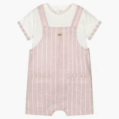 Shop Mayoral Baby Boys Beige Linen & Cotton Dungaree Set In Neutral