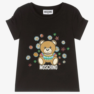 Shop Moschino Kid-teen Girls Black Cotton Diamanté T-shirt