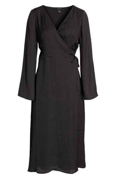 Shop Halogen Animal Print Long Sleeve Wrap Dress In Black