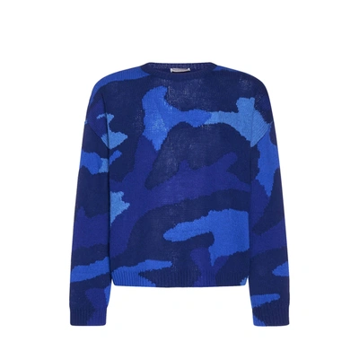 Shop Valentino Wool Printed Sweater In Blue