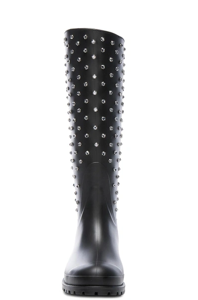 Shop Saint Laurent Crystal Studded Rubber Festival Boots In Black