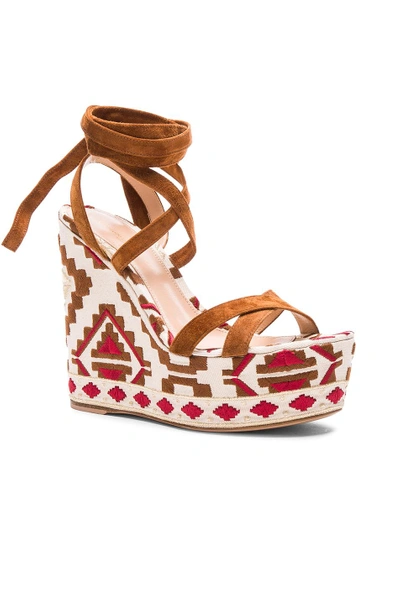 Shop Gianvito Rossi Printed Suede Wedges In Luggage
