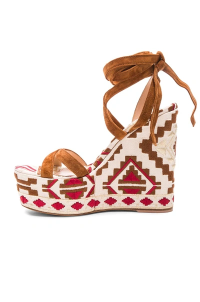 Shop Gianvito Rossi Printed Suede Wedges In Luggage