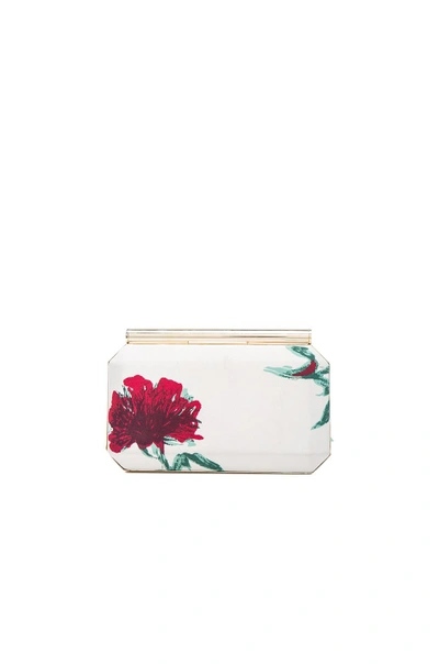 Shop Oscar De La Renta Embroidered Satin Saya Clutch In White & Red