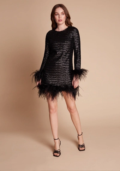 Shop Gilda & Pearl Seraphina Sequin And Feather Mini Dress In  Black
