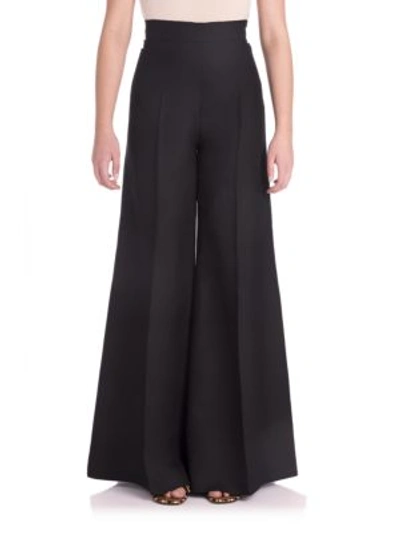 Shop Valentino Silk Shantung Wide-leg Trousers In Black