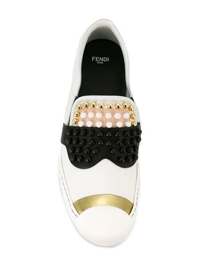 Shop Fendi White Karlito Slip On Leather Sneakers
