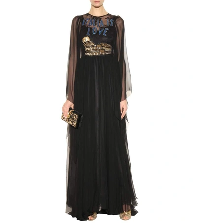 Shop Dolce & Gabbana Embellished Silk Gown In Black