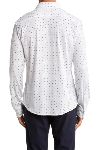 Hugo Boss Roan Slim Fit Geo Stretch Nylon Button-up Shirt In White