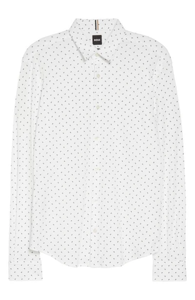 Hugo Boss Roan Slim Fit Geo Stretch Nylon Button-up Shirt In White