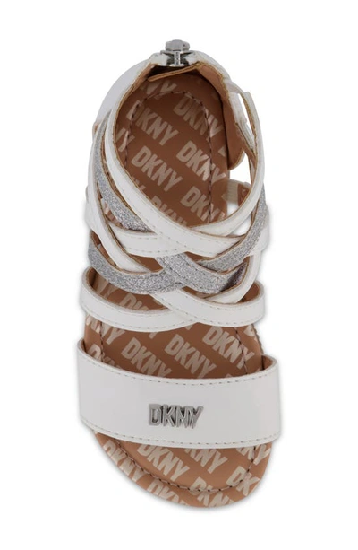 Shop Dkny Kids Hudson Cross Sandal In White/ Silver