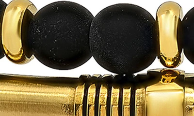 Shop Hmy Jewelry 18k Yellow Gold Beaded Bracelet Duo In 18k Gold Steel/ Black