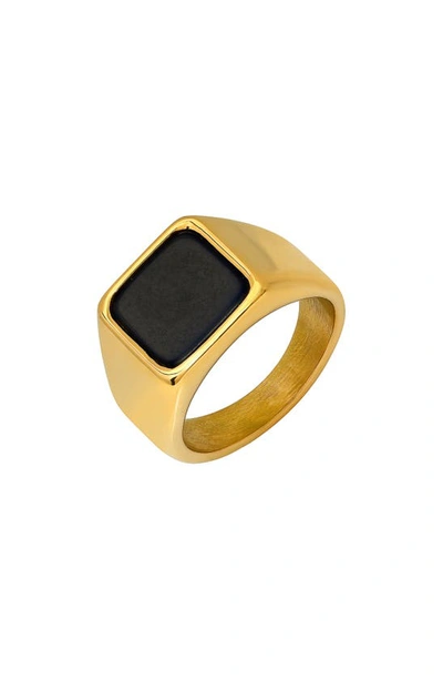 Shop Hmy Jewelry 18k Gold Vermeil Onyx Statement Ring In 18k Gold Stainless Steel