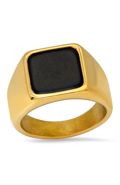 Shop Hmy Jewelry 18k Gold Vermeil Onyx Statement Ring In 18k Gold Stainless Steel