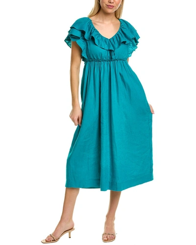 Shop Trina Turk Play Linen Midi Dress In Blue