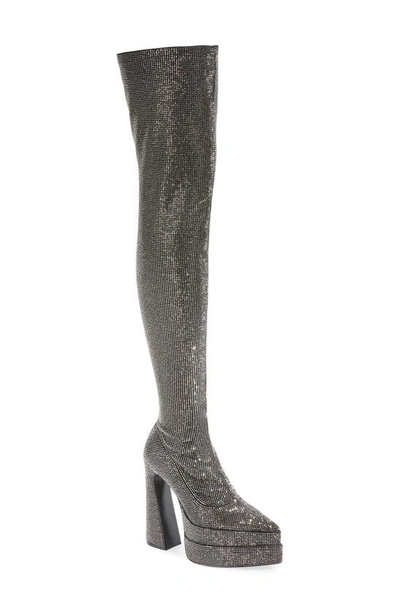 Shop Steve Madden Sultry Crystal Embellished Thigh High Boot In Black Rhinestone