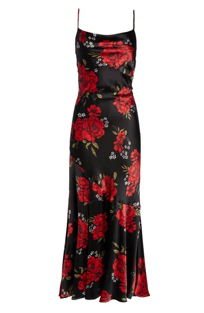 Shop Lulus Extra Sultry Floral Cowl Neck Satin Dress In Black Floral Print