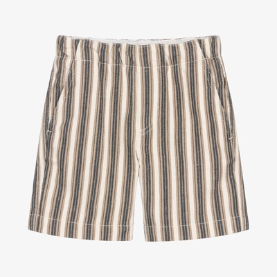 Shop Il Gufo Boys Beige & Blue Striped Shorts