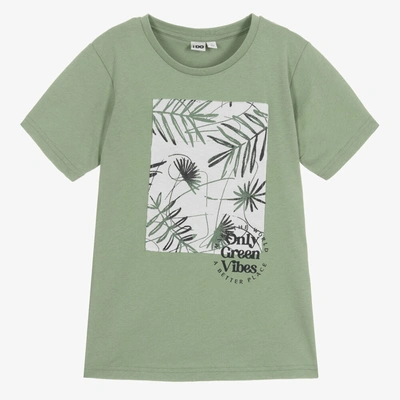 Shop Ido Junior Boys Khaki Green Cotton Leaf T-shirt