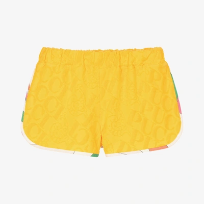 Shop Emilio Pucci Pucci Girls Yellow Marmo Logo Jersey Shorts