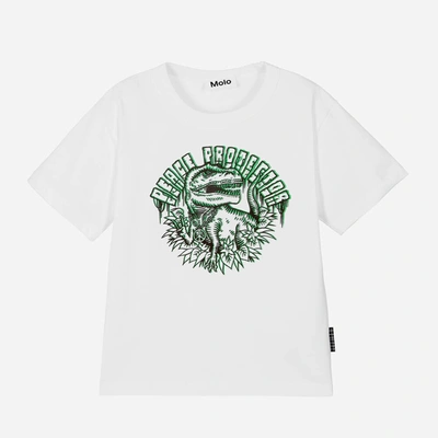Shop Molo Boys White Organic Cotton Dinosaur T-shirt