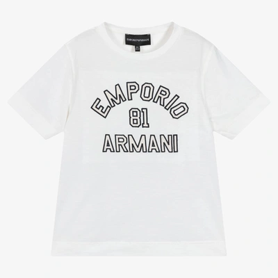 Shop Emporio Armani Boys White Lyocell Logo T-shirt