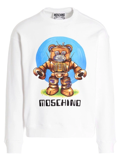 Shop Moschino 'robot Teddy' Sweatshirt In White