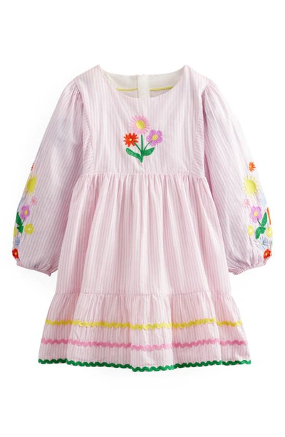 Shop Boden Kids' Embroidered Stripe Dress In Cameo Pink