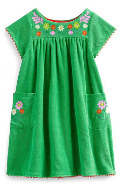 Shop Boden Kids' Embroidered Terry Dress In Aloe Green Flowers
