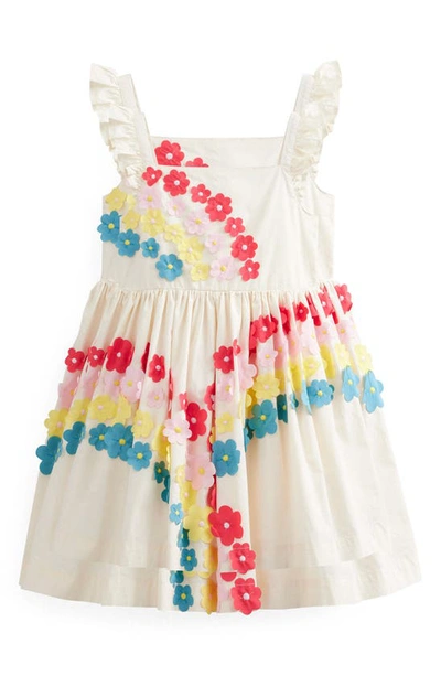 Shop Boden Kids' Appliqué Floral Flutter Sleeve Cotton Sundress In Vanilla Pod