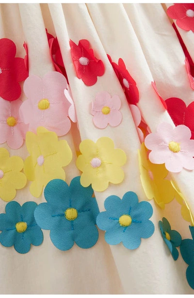 Shop Boden Kids' Appliqué Floral Flutter Sleeve Cotton Sundress In Vanilla Pod