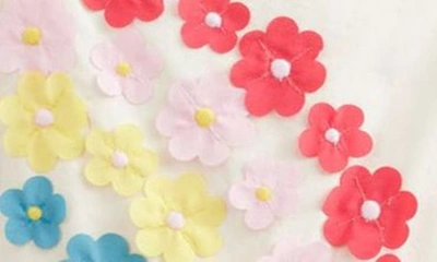 Shop Boden Kids' Appliqué Floral Flutter Sleeve Cotton Sundress In Vanilla Pod