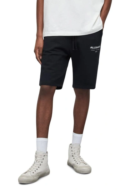 Shop Allsaints Underground Graphic Sweat Shorts In Jet Black/ Optic White