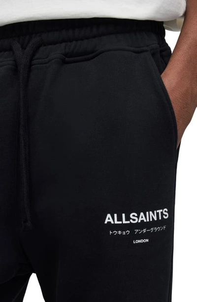 Shop Allsaints Underground Graphic Sweat Shorts In Jet Black/ Optic White