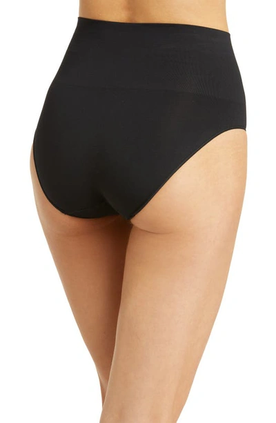 Spanx Comfort High-rise Stretch Cotton-blend Thong In Very Black