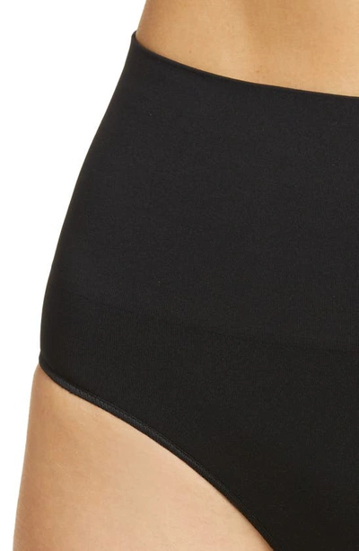 Spanx Comfort High-rise Stretch Cotton-blend Thong In Very Black