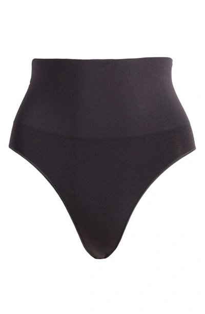 Spanx Comfort High-rise Stretch Cotton-blend Thong In Very Black