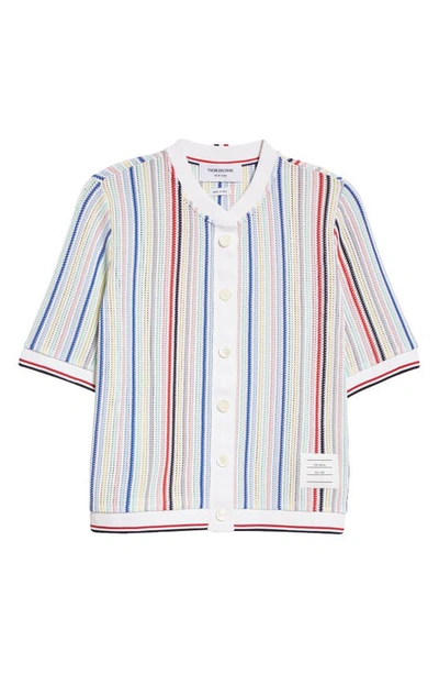 Shop Thom Browne Stripe Short Sleeve Crewneck Cardigan In Seasonal Multi