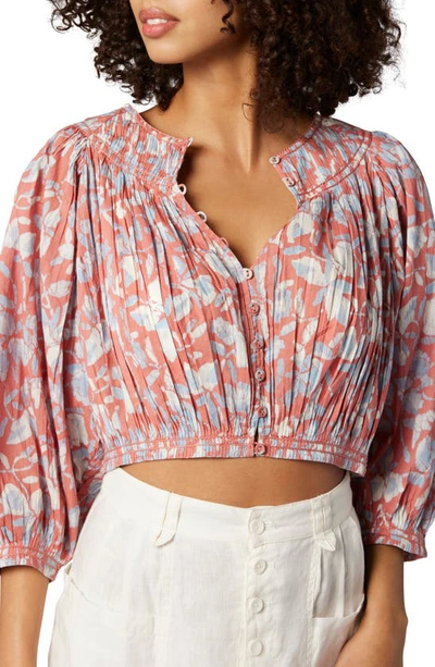 Shop Joie May Floral Cropped Blouse In Celestial Blue Multi
