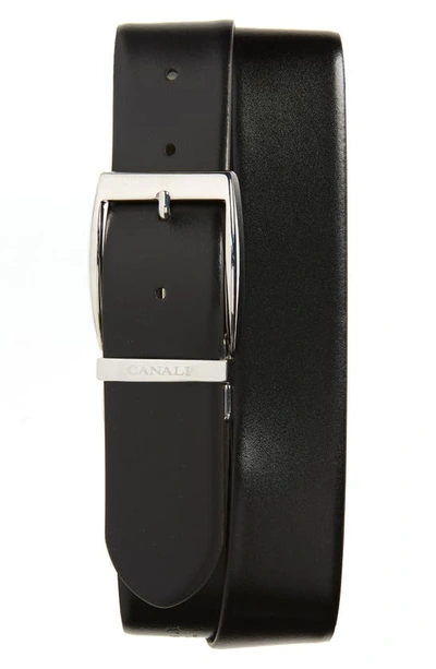 Shop Canali Reversible Saffiano Leather Belt In Brown
