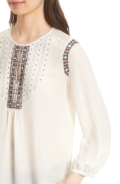 Shop Joie Clema Embroidered Bib Silk Top In Porcelain